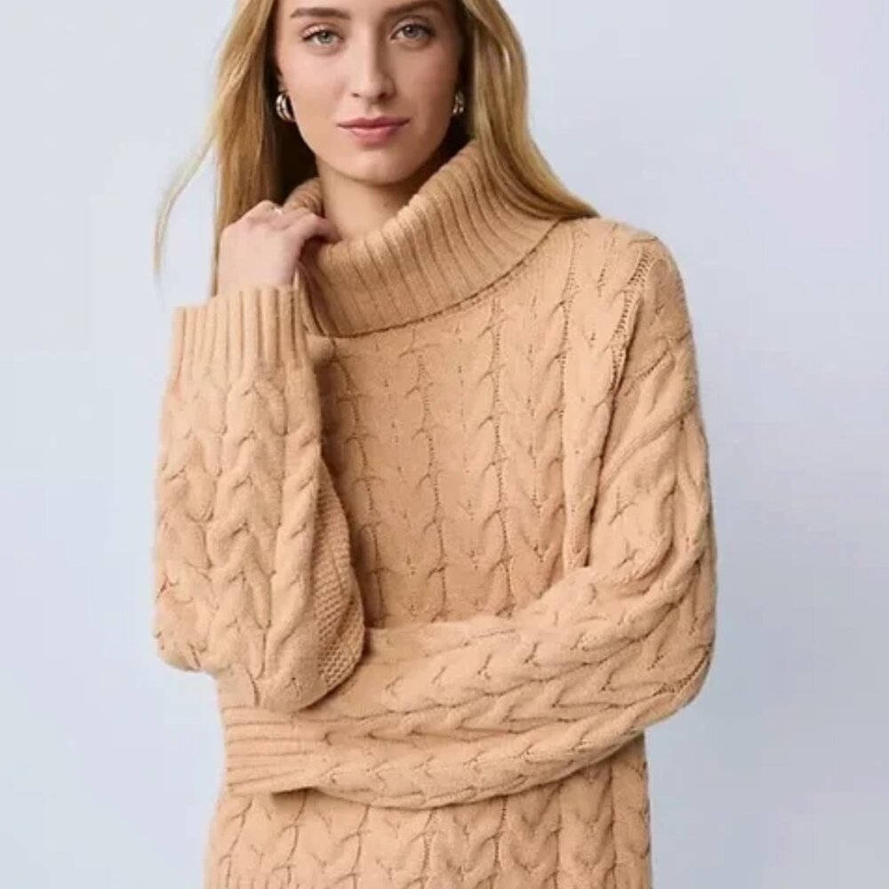 GLEN LOSSIE 100% CASHMERE OVERSIZED CABLE KNIT SWEATER TURTLENECK SCOTLAND sz 40